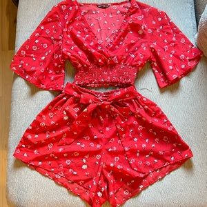Chic, red, floral two piece